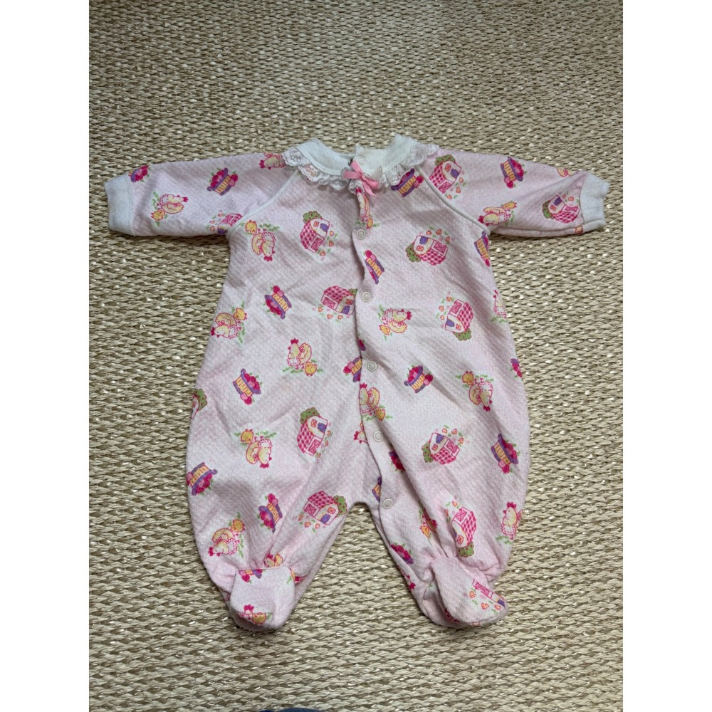 Vintage Pink Farm Print Footed Sleeper Lace Trim chicken romper 0-3 Months
